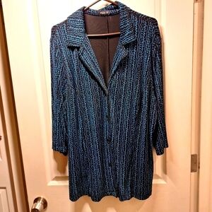 Vikki Vi Black and Blue Patterned Jacket Shirt 2XL